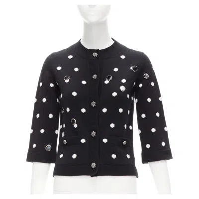 Pre-owned Karl Lagerfeld Chanel 08a 100% Cashmere Silver Embellished Black Polka Dot Cardigan Fr34 Xs