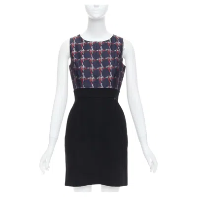 Pre-owned Karl Lagerfeld Chanel 08a Paris-venice Navy Red Houndstooth Print Wool Silk Shift Dress