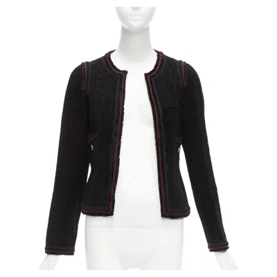 Pre-owned Karl Lagerfeld Chanel 09a Paris Moscow Black Tweed Leather Lined Cc Logo Jacket Fr34 Xs