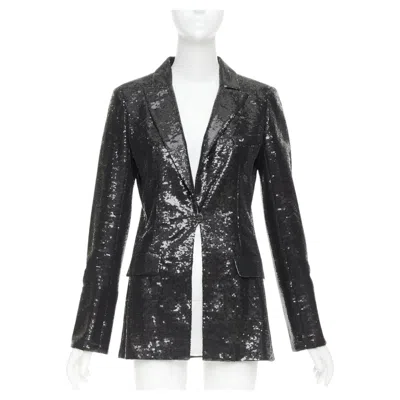 Pre-owned Karl Lagerfeld Chanel 09c Runway Miami Black Sequin Notched Collar Tailored Blazer Fr40 L