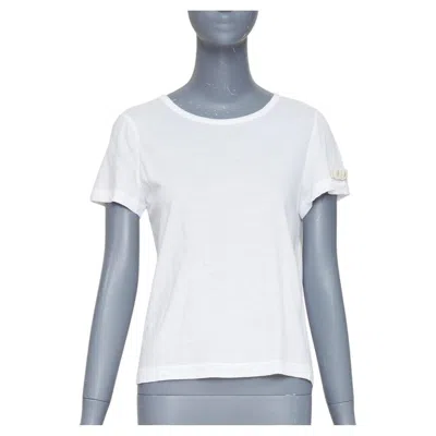 Pre-owned Karl Lagerfeld Chanel 09p White Cotton Faux Pearl Ribbon Cc Logo Short Sleeve Tshirt Fr42 Xl