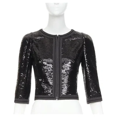 Pre-owned Karl Lagerfeld Chanel 13c Paris Versailles Black Sequin Embellished Cropped Zip Jacket Fr36 S
