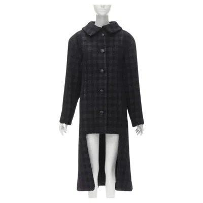 Pre-owned Karl Lagerfeld Chanel 13k Black Lurex Check Tweed Globe Cc Button High Low Coat Fr36 Xs
