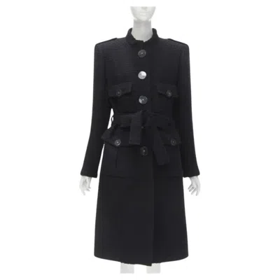 Pre-owned Karl Lagerfeld Chanel 17a Paris Cosmopolite Black Tweed Cc Button 4-pocket Belted Coat Fr44 Xl