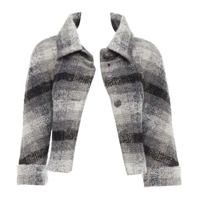 Pre-owned Karl Lagerfeld Chanel 18b Fantasy Tweed Grey Checked Sequinned Wool Crop Jacket Fr38 M In Gray