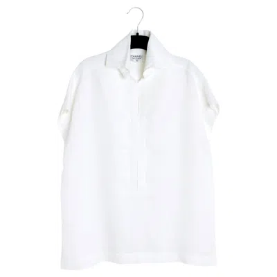 Pre-owned Karl Lagerfeld Chanel 1990s Mariniere Lin Blanc Fr40 Oversized White Linen Top Blouse Uk12 Us10
