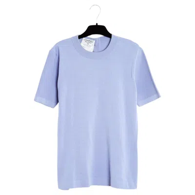 Pre-owned Karl Lagerfeld Chanel 1992 Tee Shirt Parme Fr40 Mauve Cotton Knit Cc Buttons Top Uk12 Us10 In Blue