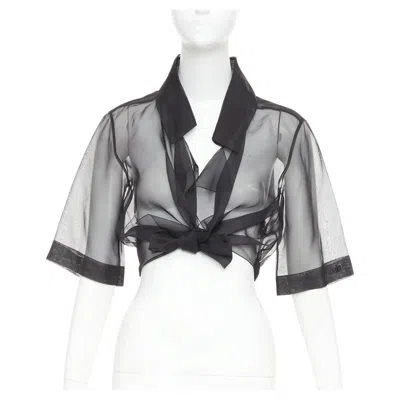 Pre-owned Karl Lagerfeld Chanel 2006 Runway Black Sheer 100% Silk Organza Bolero Cropped Jacket Fr36 S