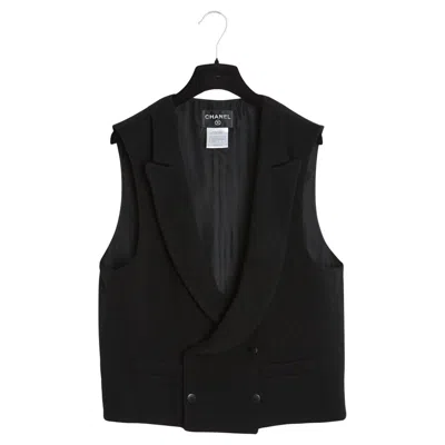 Pre-owned Karl Lagerfeld Chanel 2008 Gilet Veste Noir Fr42 Black Boucle Double Breasted Vest Uk14 U12