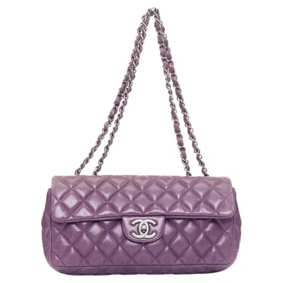Pre-owned Karl Lagerfeld Chanel 2008 Vintage Double Flap Eggplant Purple Quilted Lambskin Bag