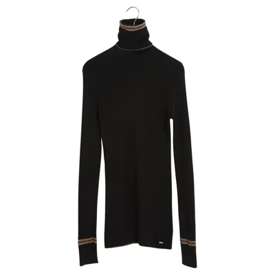Pre-owned Karl Lagerfeld Chanel 2009 Pull Noir Or Fr38 Black Cashmere Turtle Neck Sweater Uk10 Us8