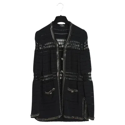 Pre-owned Karl Lagerfeld Chanel 2010 Veste Chaines Fr38 Black Chainlink Trim Cardigan Jacket Uk10 Us8