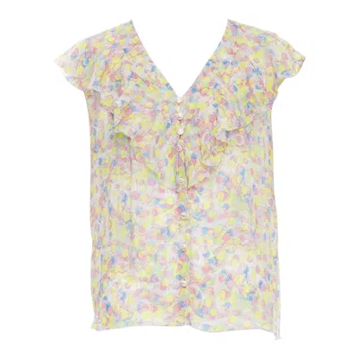 Pre-owned Karl Lagerfeld Chanel 2011 100% Silk Vintage Circle Pastel Cc Logo Ruffle Blouse Fr42 Xl In Sand