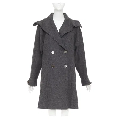 Pre-owned Karl Lagerfeld Chanel 2011 Byzance Grey Wool Oversized Cape Collar Double Breasted Coat In Gray