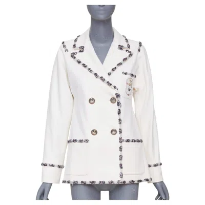 Pre-owned Karl Lagerfeld Chanel 2012 Runway Paris Bombay Embroidered Double Breasted Knit Jacket Fr36 S In Gray