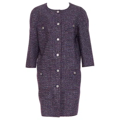 Pre-owned Karl Lagerfeld Chanel 2014 Metallic Yarn Cc Button Four Pocket Collarless Tweed Coat Fr44 In Black