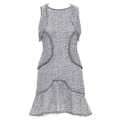 Pre-owned Karl Lagerfeld Chanel 2015 Runway Grey Cotton Tweed Cc Button Ruffle Dress Fr36 S In Gray
