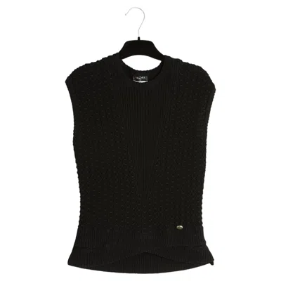 Pre-owned Karl Lagerfeld Chanel 2015 Top Maille Noir Fr36 Black Cotton Knit Top Uk8 Us6 Pristine