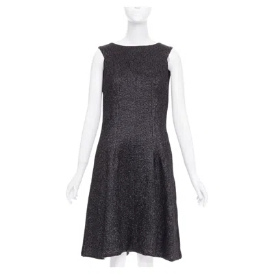 Pre-owned Karl Lagerfeld Chanel 2016 Runway Gunmetal Glitter Black Pleated Tweed Sleeveless Dress Fr42 L In Gray