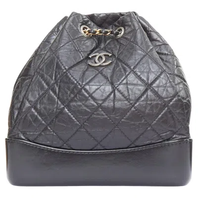 Pre-owned Karl Lagerfeld Chanel 2017 Gabrielle Quilted Aged Calfskin Cc Drawstring Chain Backpack Bag In Gray