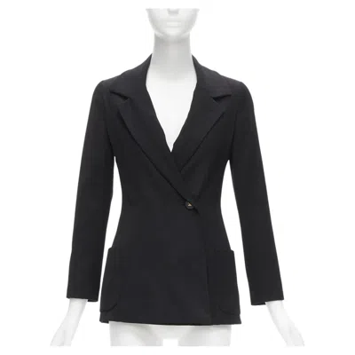 Pre-owned Karl Lagerfeld Chanel 94a Vintage Black Wool Gold Cc Button Monogram Lining Blazer Fr34 Xs