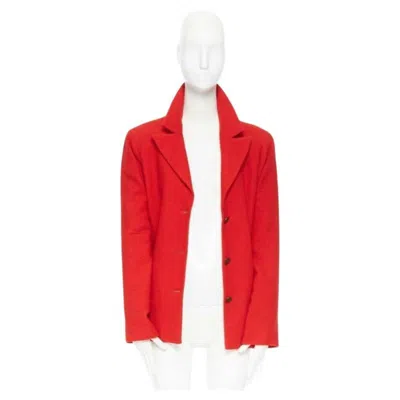 Pre-owned Karl Lagerfeld Chanel 98a Vintage Lipstick Red Tweed Peak Lapel Copper Cc Blazer Jacket Fr44