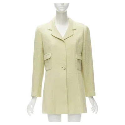 Pre-owned Karl Lagerfeld Chanel 98c Vintage Pastel Yellow Tweed Cc Button Long Jacket Fr42 L