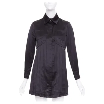 Pre-owned Karl Lagerfeld Chanel Black 100% Silk Pocketed Gun Flap Pleated Tunic Shirt Dress Fr34 Xs