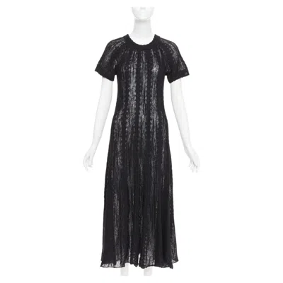 Pre-owned Karl Lagerfeld Chanel Black Alpaca Blend Open Knit Crochet Pointelle Sleeve Midi Dress Fr40 L