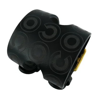 Pre-owned Karl Lagerfeld Chanel Black Leather Wide Coco Unisex Double Buckle Cuff Bracelet Fw 2001