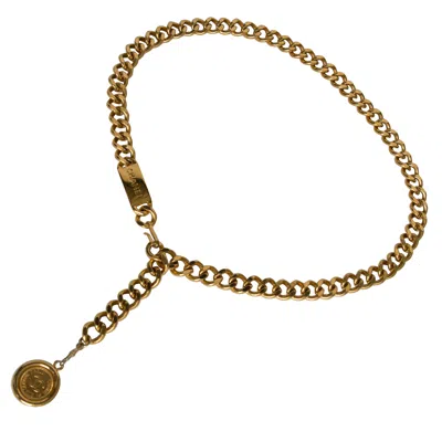 Pre-owned Karl Lagerfeld Chanel By Lagerfeld Logo Plate & Medallion Coin Gold-tone Chainlink Belt, Ss1988 In Brown