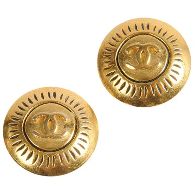 Pre-owned Karl Lagerfeld Chanel Gold-tone Cc Clip-on Earrings In Brown