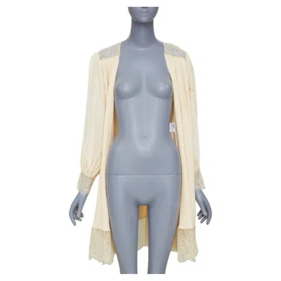 Pre-owned Karl Lagerfeld Chanel Ivory Sheer Silk Georgette Floral Lace Trim Beach Duster Robe Fr38 M In White