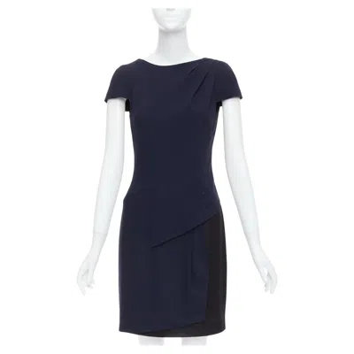 Pre-owned Karl Lagerfeld Chanel Navy Black Rayon Wool Blend Draped Pleated Shift Dress Fr36 S In Blue