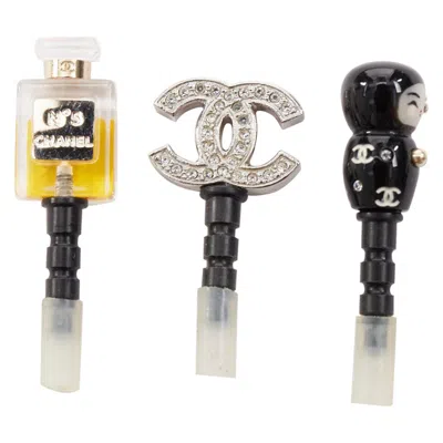 Pre-owned Karl Lagerfeld Chanel No.5 Perfume Pave Crystal Babushka Doll Phone Charm Plug Set Of 3 In Sand