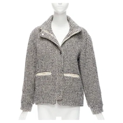 Pre-owned Karl Lagerfeld Chanel Reversible Black White Wool Tweed Cc Logo Padded Puffer Jacket Fr36 S