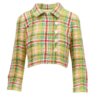 Pre-owned Karl Lagerfeld Chanel Ss 1997  Runway Yellow Plaid Tweed Cropped Jacket Fr 36