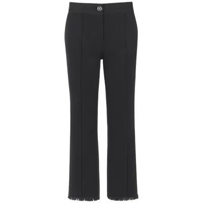 Pre-owned Karl Lagerfeld Chanel S/s 2004 Black Cotton Gaberdine Straight Leg Raw Edge Fringe Capri Pants