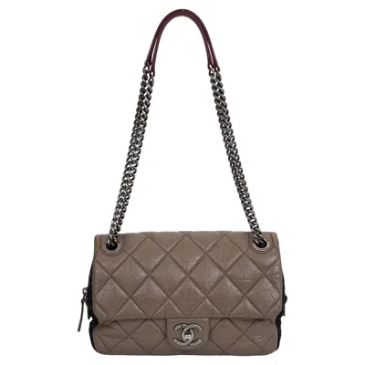Pre-owned Karl Lagerfeld Chanel Taupe Tweed Portobello Flap Bag In Brown