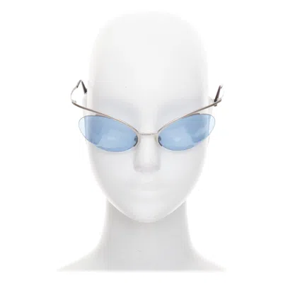 Pre-owned Karl Lagerfeld Chanel Vintage 2000 Runway Silver Blue Metal Futuristic Rimless Sunglasses