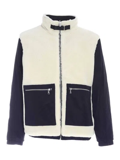 Karl Lagerfeld Teddy-effect Jacket In Ivory And Black In Multi