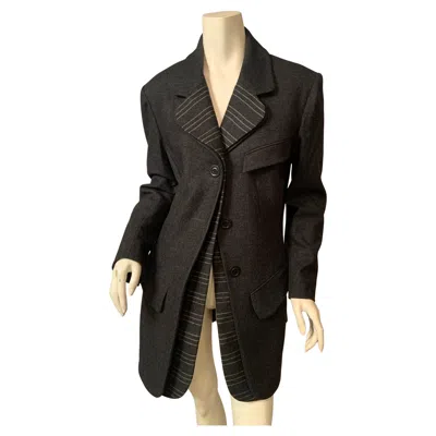 Pre-owned Karl Lagerfeld Charcoal Grey Wool Jacket With Pinstriped Wool Accents In Gray