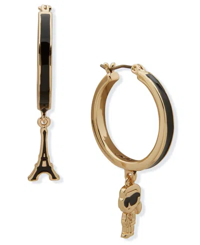 Karl Lagerfeld Charm Drop Hoop Earrings In Gold