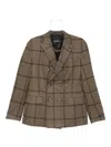 Karl Lagerfeld Check-print Double-breasted Blazer In Brown