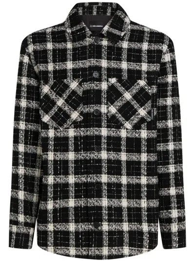 Karl Lagerfeld Checked Bouclé Overshirt In Black