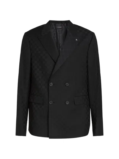Karl Lagerfeld Checked Double-breasted Blazer In Black