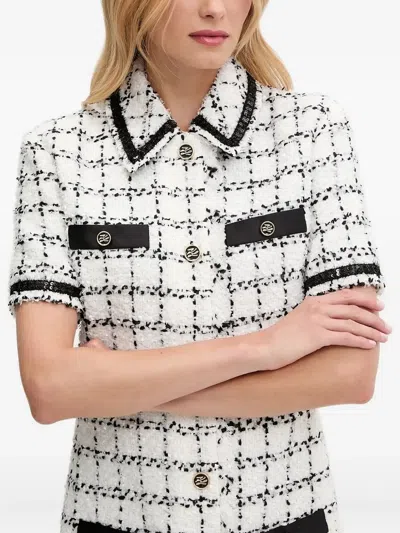 Karl Lagerfeld Checked Tweed Mini Shirt Dress In White