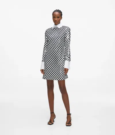 Karl Lagerfeld Checkerboard Sequin-embellished Mini Dress In White