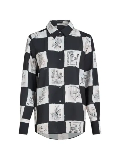 Karl Lagerfeld Checkerboard Sketch-print Shirt In Black