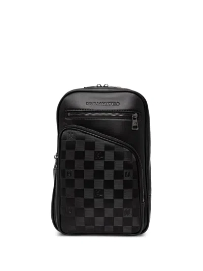 Karl Lagerfeld Checkerboard-pattern Logo-plaque Messenger Bag In Black